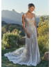 Luxury Beaded Ivory Lace Open Back Sparkling Wedding Dress